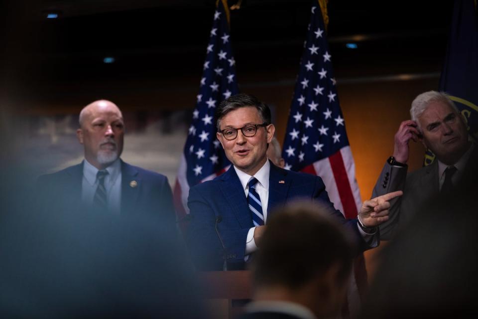 House Speaker Mike Johnson speaks to reporters on July 9. He supported the bill on the House floor on Wednesday (Getty Images)