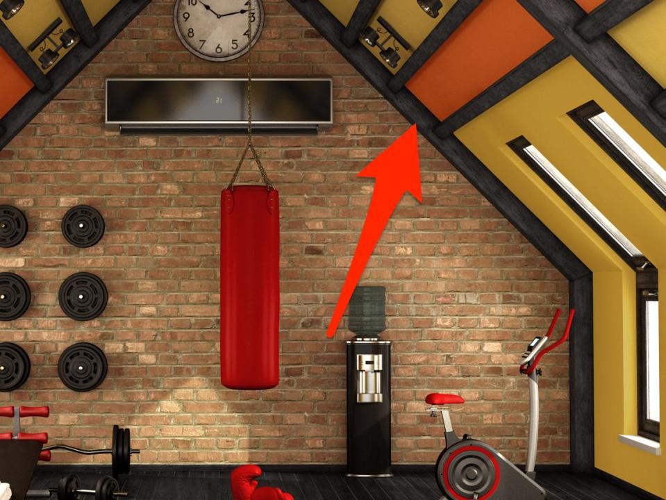 Workout area with orange on ceiling