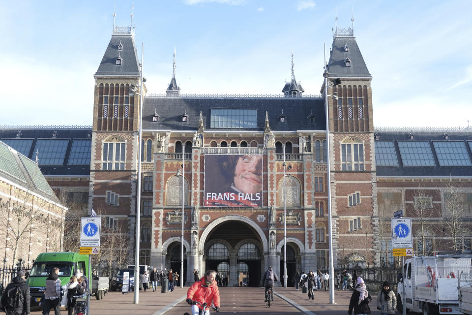 The Rijksmuseum in Amsterdam in Amsterdam, Netherlands, Tuesday, Feb. 13, 2024. Frans Hals is the latest 17th century Dutch master to feature in a major exhibition at the Rijksmuseum in Amsterdam. A show opening on Wednesday highlights Hals' lose brush strokes that made him a forerunner of the impressionist movement. (AP Photo/Michael Corda)