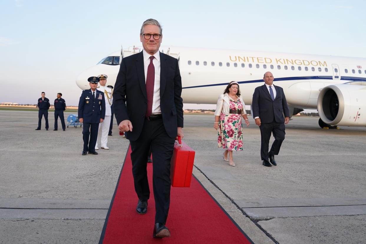 WASHINGTON, DC - SEPTEMBER 12: UK Prime Minister Sir Keir Starmer arrives at Joint Base Andrews Airport on September 12, 2024 in Washington DC. Sir Keir is expected to meet with President Biden in the White House on Friday following pleas from Ukraine to lift restrictions on using Western weaponry against Russian targets. The PM's visit to Washington DC comes just two months before Americans go to the polls in the presidential election, and follows Foreign Secretary David Lammy's trip to Kyiv alongside US secretary of state Antony Blinken. (Photo by Stefan Rousseau - Pool/Getty Images)