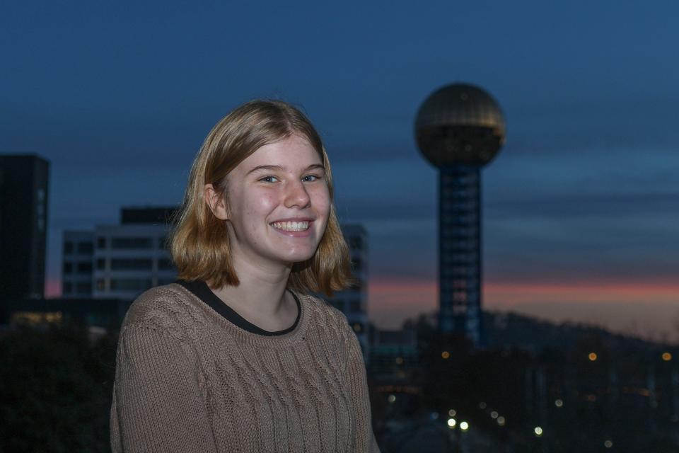 Jelena Rose Armsworth poses for a picture at L&N Stem Academy on Tuesday, Dec. 12, 2023. Armsworth won The Next Generation Angels Award for a documentary short film she did from The Better Angels Society.