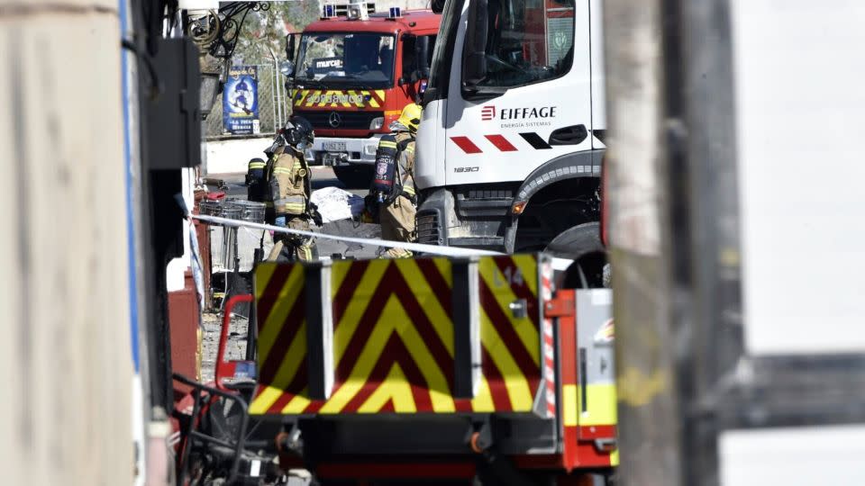 Firefighters can be seen working at the site of a deadly blaze in the Teatre nightclub in Murcia, in southeastern Spain, on October 1. - Javi Carrión/Europa Press/AP