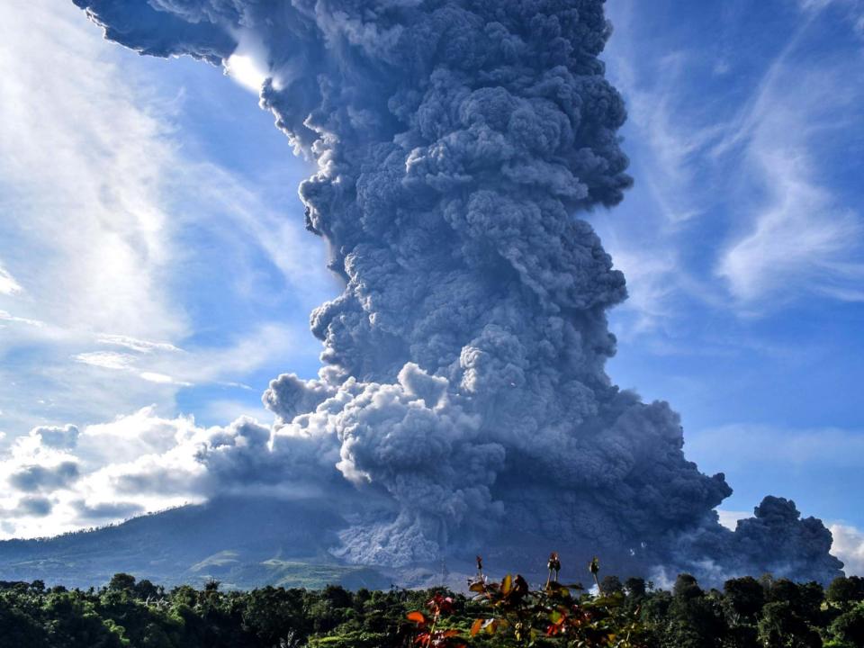 File photo of Mount Sinaberg erupting in June 2019: EPA