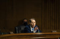 Sen. Ron Wyden, D-Ore., speaks during a Senate Intelligence Committee hearing on Capitol Hill on Tuesday, Feb. 23, 2021 in Washington. (Demetrius Freeman/The Washington Post via AP, Pool)