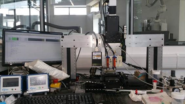 <span class="caption">3D printer for making polypills.</span> <span class="attribution"><span class="license">Author provided</span></span>