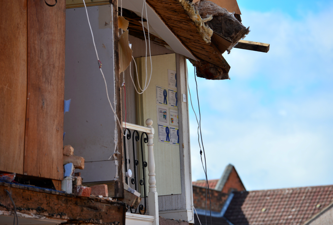 The inside of the house is now visible after the wall collapsed (SWNS)