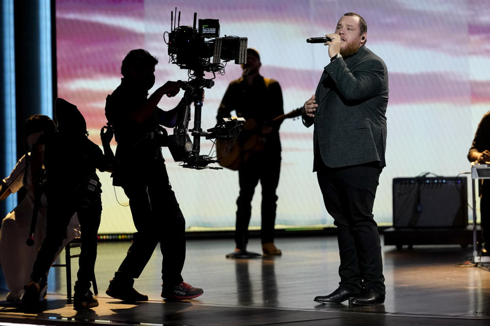 Luke Combs performs at the 56th annual Academy of Country Music Awards on Friday, April 16, 2021, at the Grand Ole Opry in Nashville, Tenn. The awards show airs on April 18 with both live and prerecorded segments. (AP Photo/Mark Humphrey)