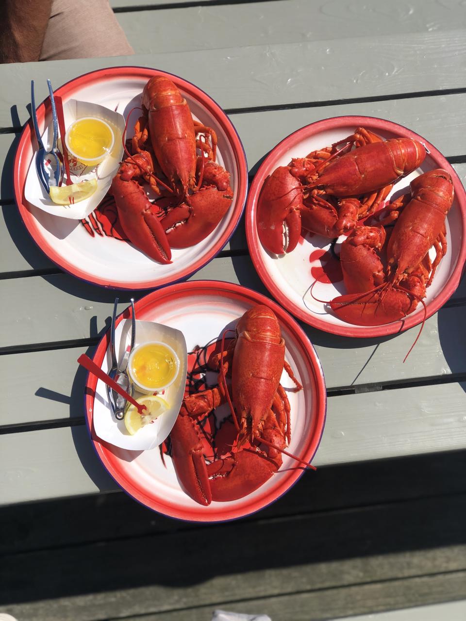 Plates of new-shell lobster from The Clam Shack in Kennebunkport, Maine. (Erica Chayes Wida)