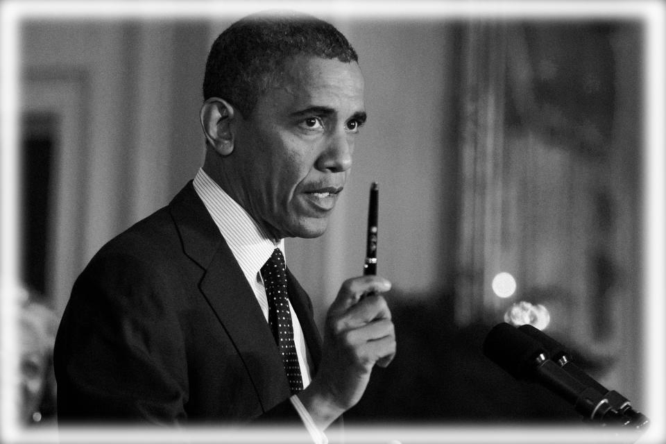 President Barack Obama in the East Room in 2012. (Photo: Andrew Harrer/Bloomberg via Getty Images; digitally enhanced by Yahoo News)