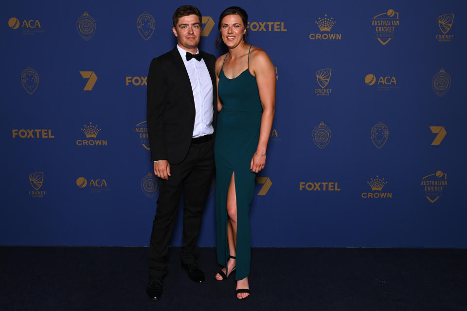 Tahlia McGrath and Cameron Nesbitt at the 2024 Australian Cricket Awards.