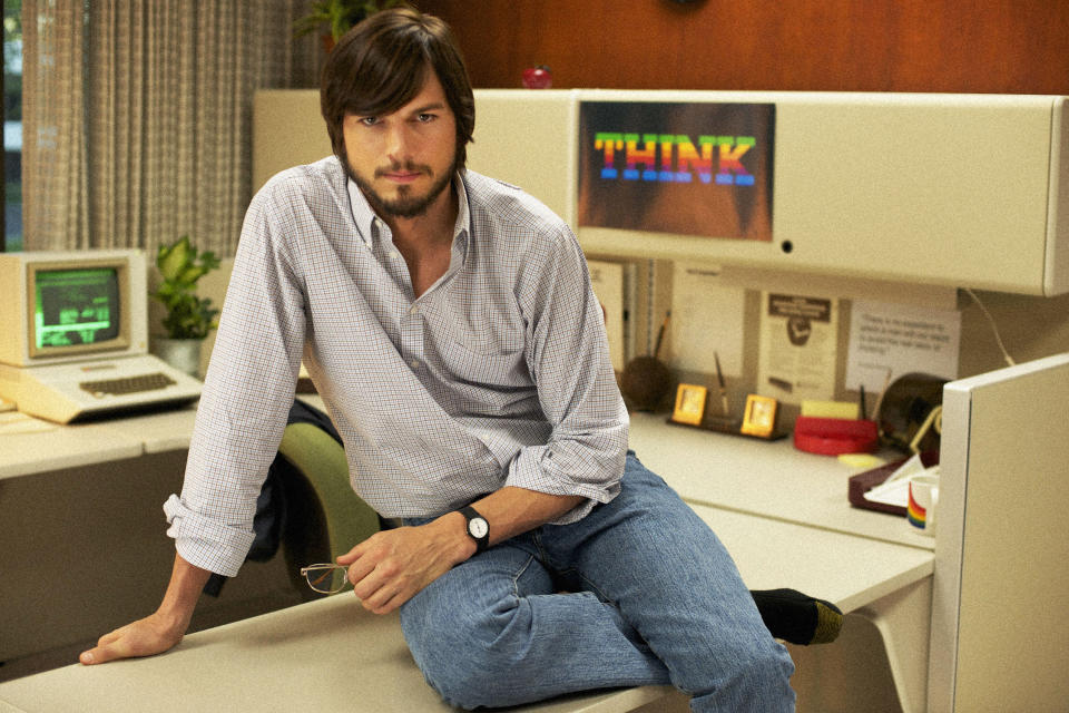 This undated publicity film image provided by the Sundance Institute shows Aston Kutcher as Steve Jobs in "JOBS," the 2013 Sundance Film Festival's closing night film in January. (AP Photo/Sundance Institute)