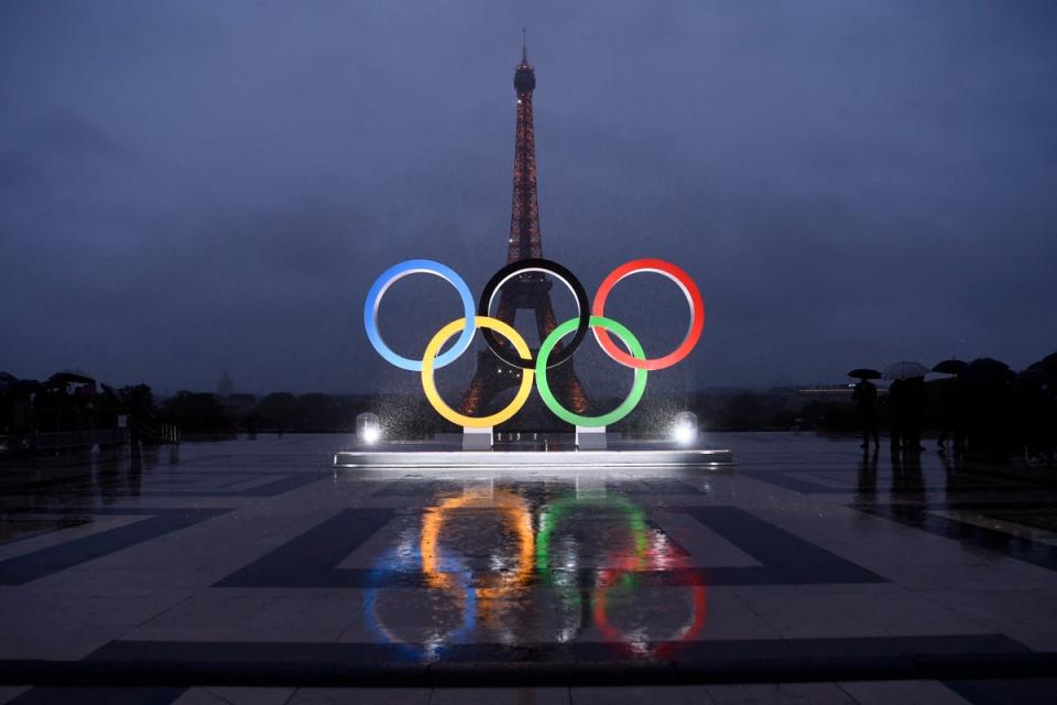 The Olympic rings will be installed on the Eiffel Tower for the Paris 2024 Olympic Games (Christophe Simon / AFP via Getty Images)
