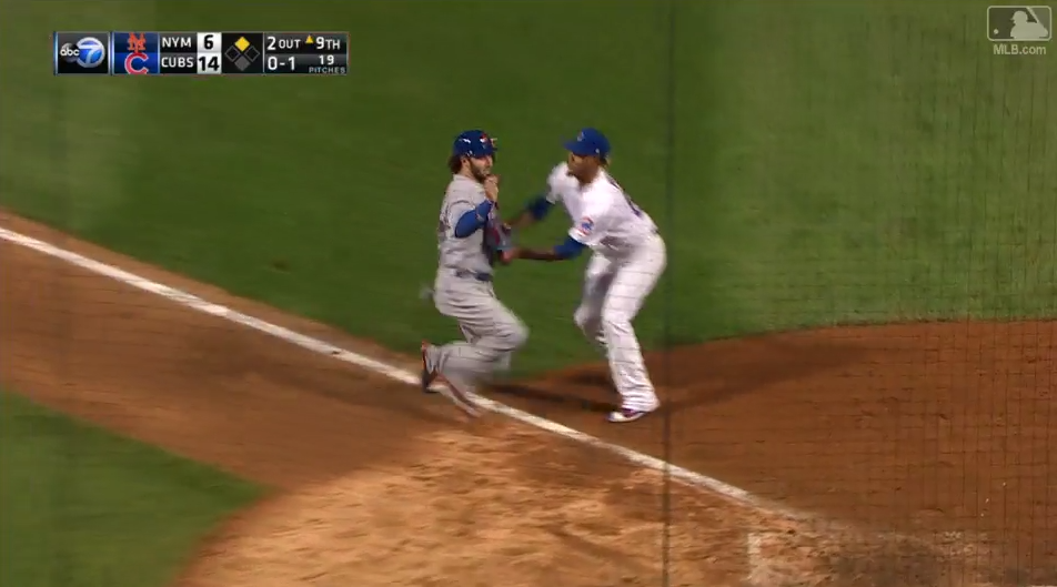 The Mets’ Tomas Nido ran directly into the final out of the game. (MLB.com)