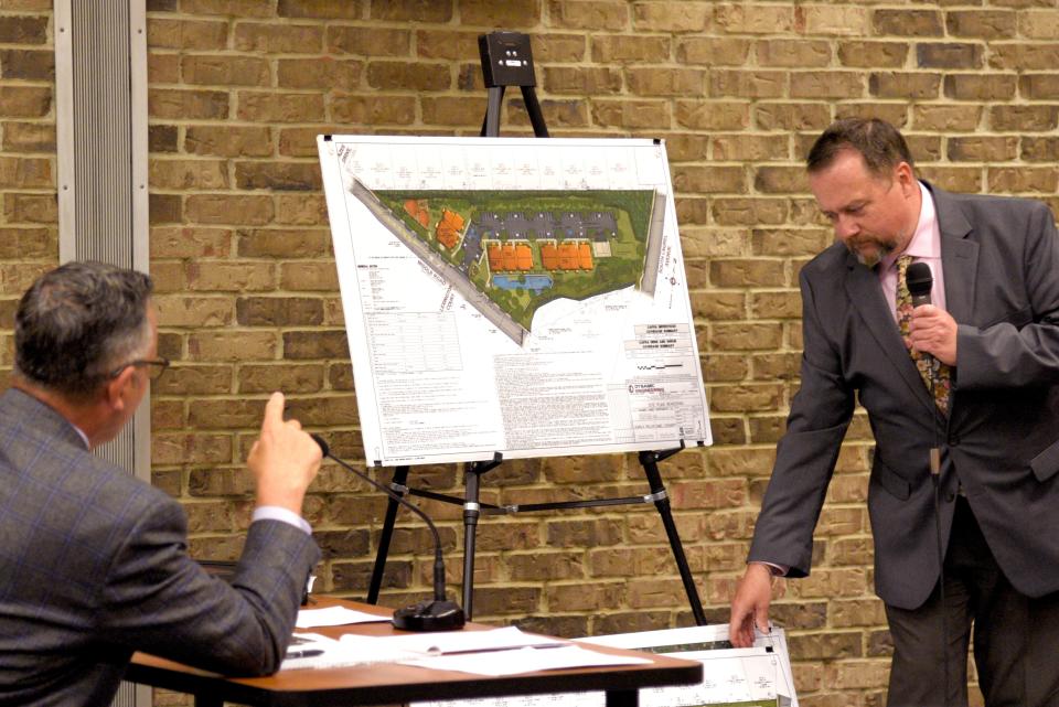 The Walters Group present plans for an apartment complex with affordable housing on Tuesday, May 3, 2022 at Town Hall in Holmdel, New Jersey. 