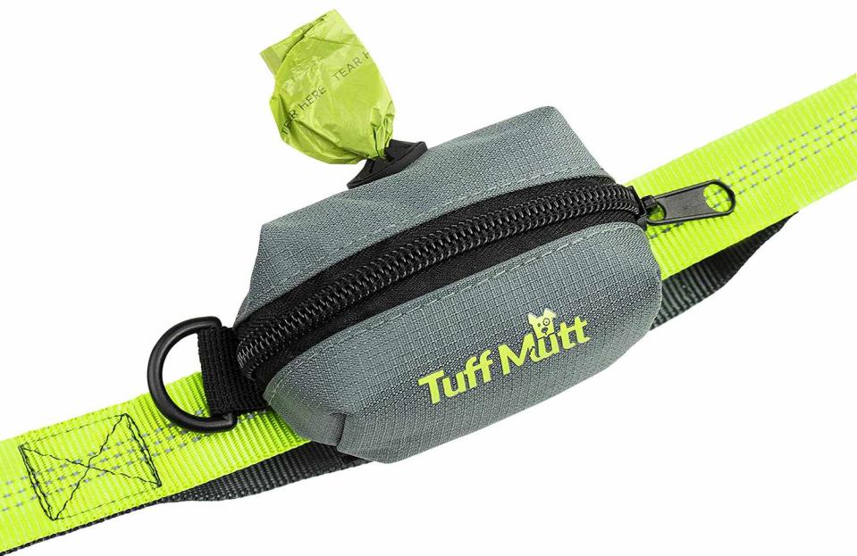 <p>This "sturdy" dispenser won our testers over because it easily fastens to leashes without falling off and handily dispenses poop bags one at a time with no ripping. "Definitely one of the better bag holders," raved one.</p> <p><strong>Buy it!</strong> TuffMutt Poop Bag Holder, $12.99; <a href="https://www.amazon.com/Tuff-Mutt-Attachment-Dispenser-Lightweight/dp/B01979RHTG?&linkCode=ll1&tag=poamzhpetproductawardskbender1221-20&linkId=e0eb6573983cb6007c17c4094420f5b6&language=en_US&ref_=as_li_ss_tl" rel="nofollow noopener" target="_blank" data-ylk="slk:Amazon.com;elm:context_link;itc:0;sec:content-canvas" class="link ">Amazon.com</a></p>