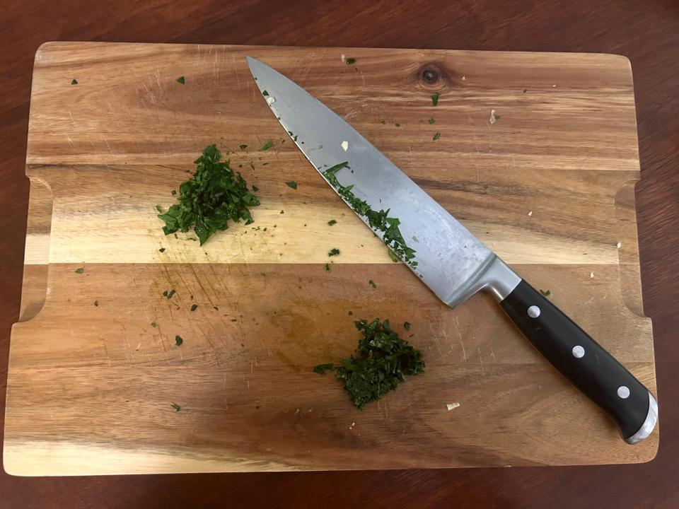 Chopped herbs for ricotta dumplings