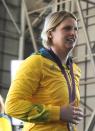 London 2012 Olympic athlete Liesel Jones arrives at Sydney Airport Wednesday August 15, 2012 . (AAP Image/Mick Tsikas) NO ARCHIVING