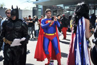 <p>The battle between Batman and Superman takes a brief hiatus while Superman snaps a quick pic. (Photo: Getty Images)</p>