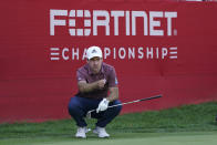 Nick Taylor, of Canada, reads the 18th green of the Silverado Resort North Course during the first round of the Fortinet Championship PGA golf tournament in Napa, Calif., Thursday, Sept. 15, 2022. (AP Photo/Eric Risberg)