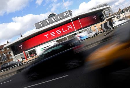 A Tesla car showroom is seen in west London, Britain, March 21, 2017. REUTERS/Toby Melville/File Photo