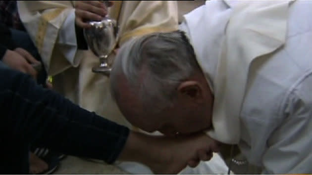 Pope Francis broke from tradition in March when he washed the feet of 12 prisoners at a prison as part of Holy Thursday celebrations. Two of the prisoners were women, AP reported, a fact that raised eyebrows since the rite re-enacts Jesus' washing of the feet of his male disciples.