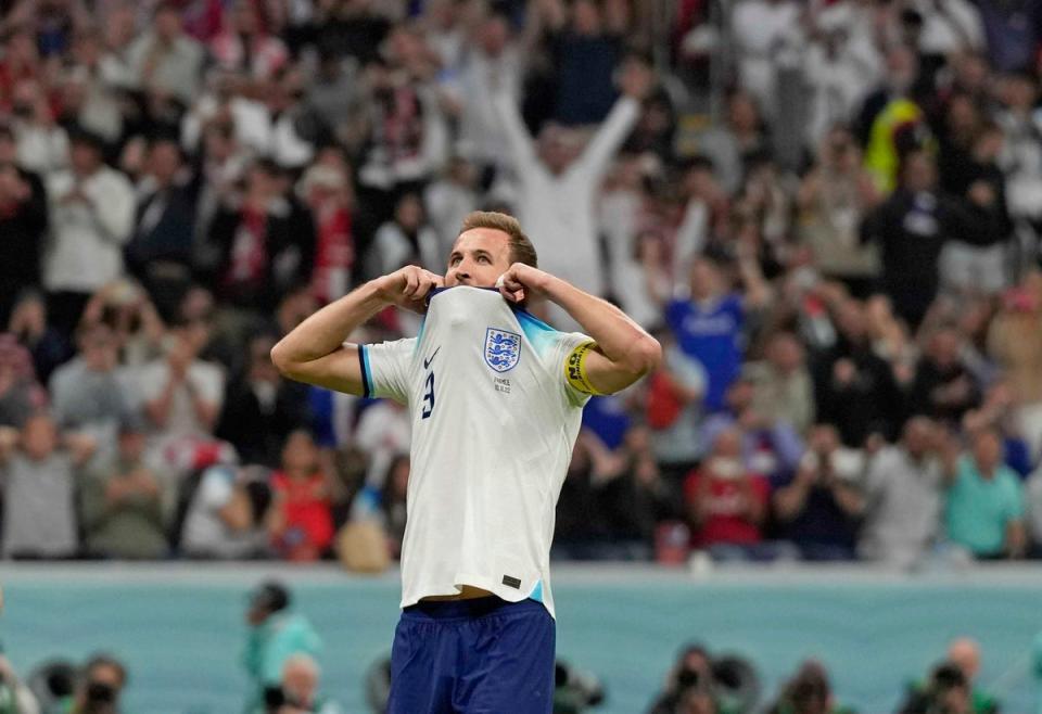 Harry Kane reacts after missing his penalty (AP)