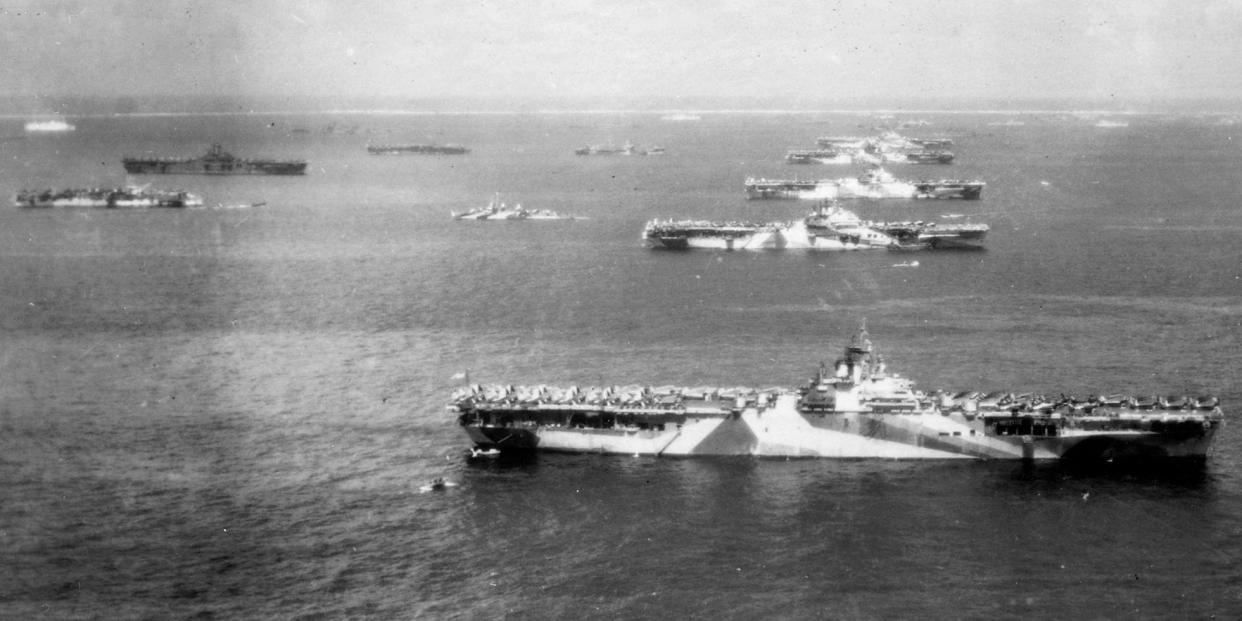 Navy aircraft carriers at Ulithi