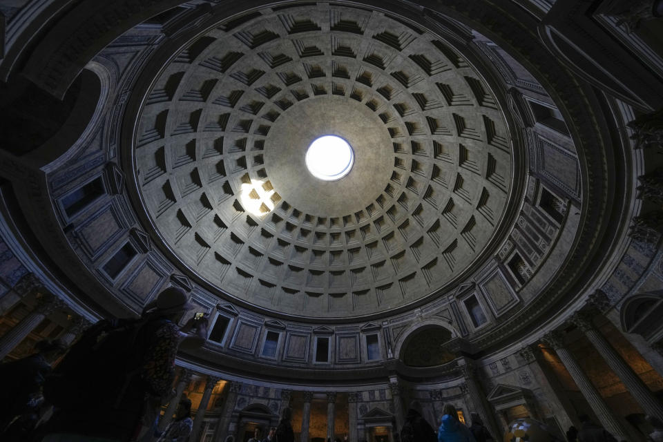 Tourists visit Rome's Pantheon in Rome, Thursday, March 16, 2023. Visitors to Rome's Pantheon, Italy's most-visited cultural site, will soon be charged a 5-euros entrance fee under an agreement signed Thursday, March 16, 2023 by Italian culture and church officials. (AP Photo/Alessandra Tarantino)