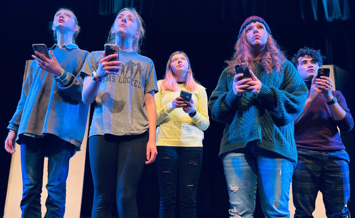 Cast members in the Abbey Theater of Dublin's live-streamed production of “Future, Here." The group received the Harold award, the top honor from the Central Ohio Theatre Roundtable, for its Virtual Theatre Project.