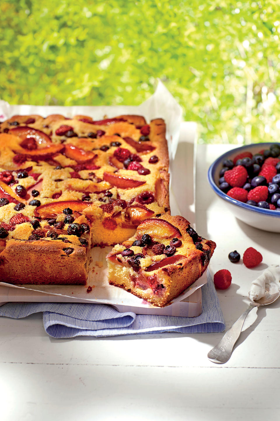 Plum-Berry Cornmeal Sheet Cake