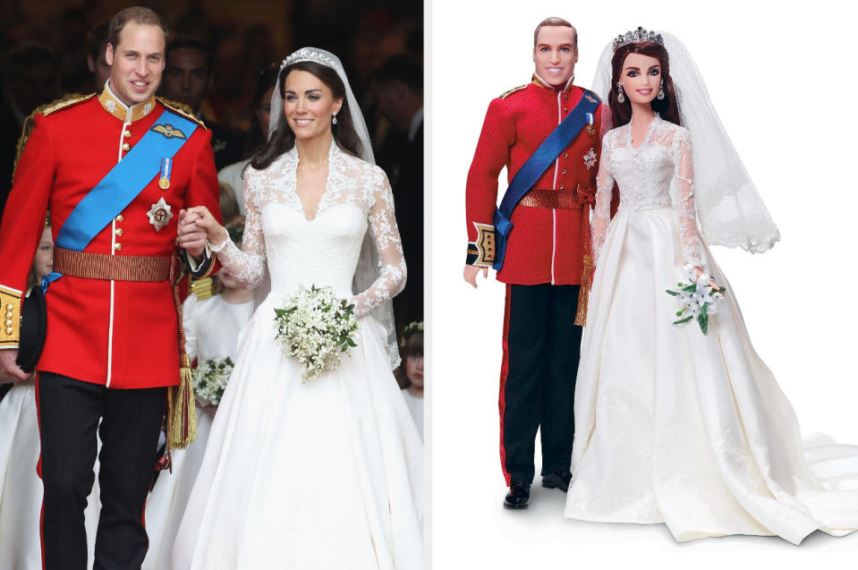 Prince William, Princess Kate, and their respective Barbie dolls