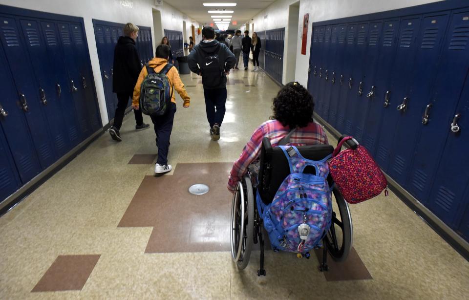 Elly Wickenheiser heads to her next class.