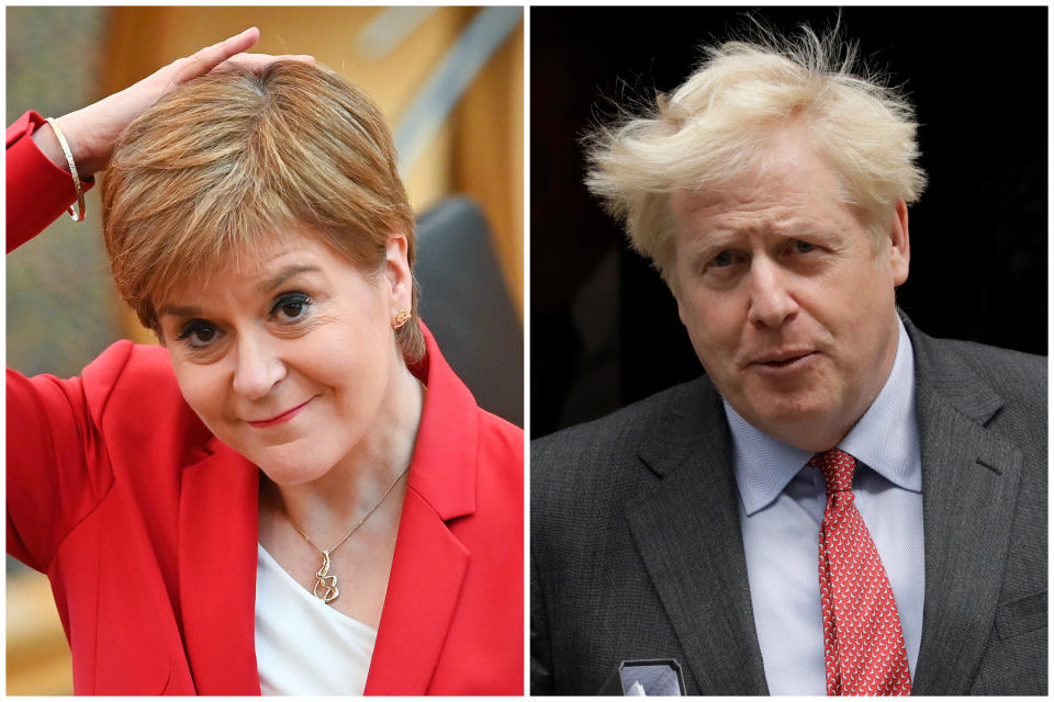 Nicola Sturgeon and Boris Johnson announced two dramatically different sets of coronavirus rules on Tuesday. (Getty Images/AP)