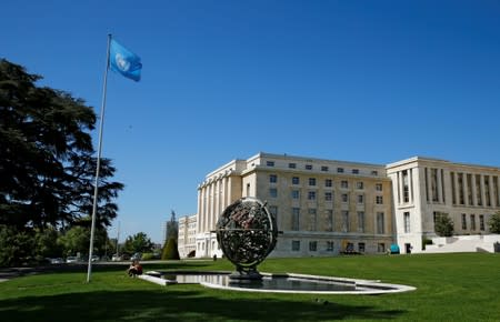 FILE PHOTO: A flag is pictured outside the United Nations European headquarters in Geneva