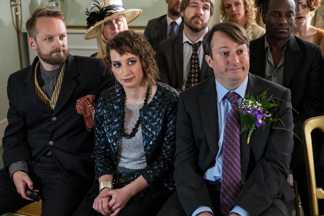 PEEP SHOW, (from left): Jonathan Harden, Isy Suttie, David Mitchell, 'Gregory's Beard', (Season 9, ep. 902, aired Nov. 19,