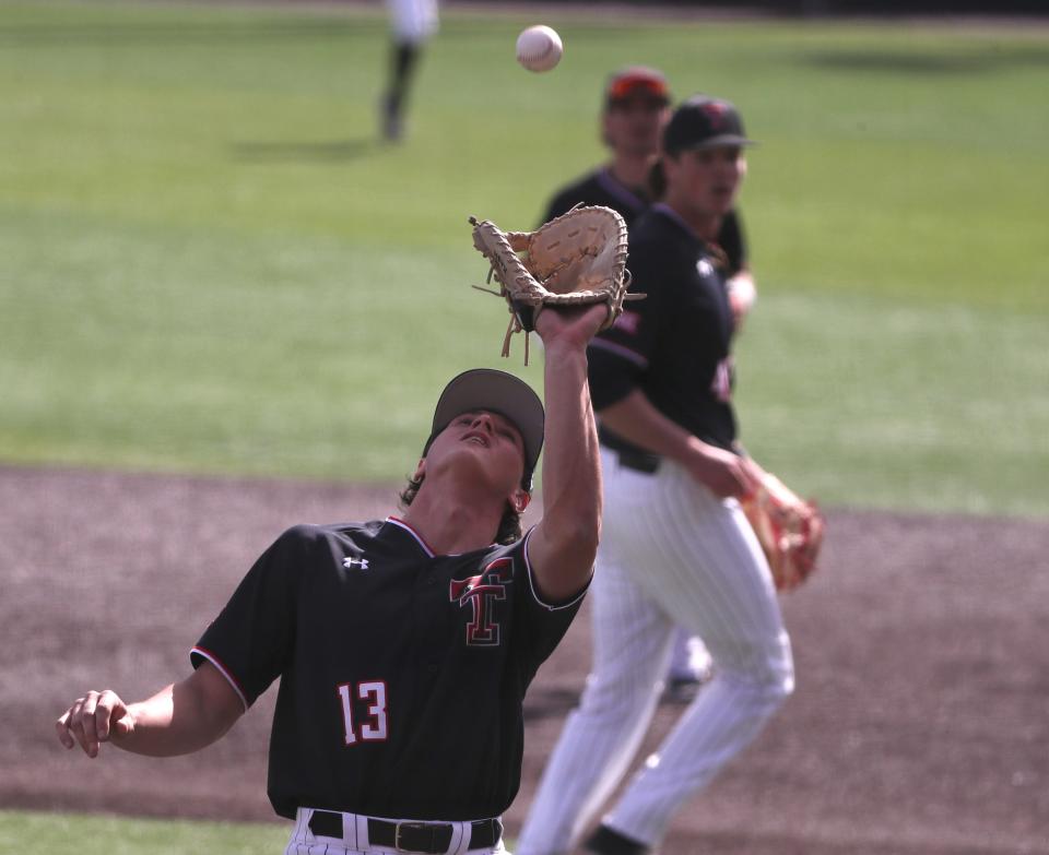 Texas Tech first baseman Gavin Kash (13) leads the Big 12 in seven offensive categories, including batting average, home runs and runs batted in.