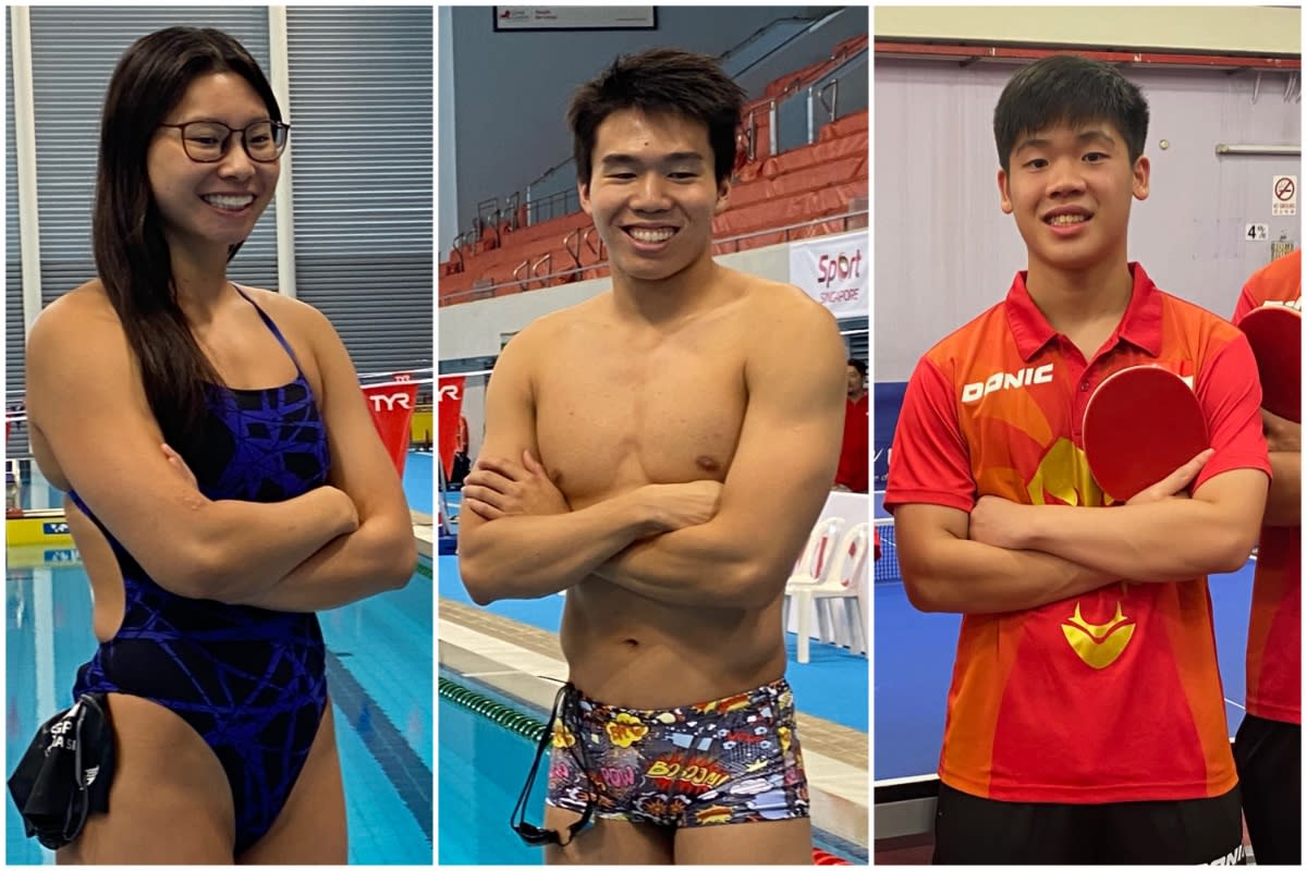 Young Singapore athletes aiming for glory at the 2023 Asian Games in Hangzhou: (from) Letitia Sim, Jonathan Tan and Izaac Quek. (PHOTOS: Chia Han Keong/Yahoo News Singapore)