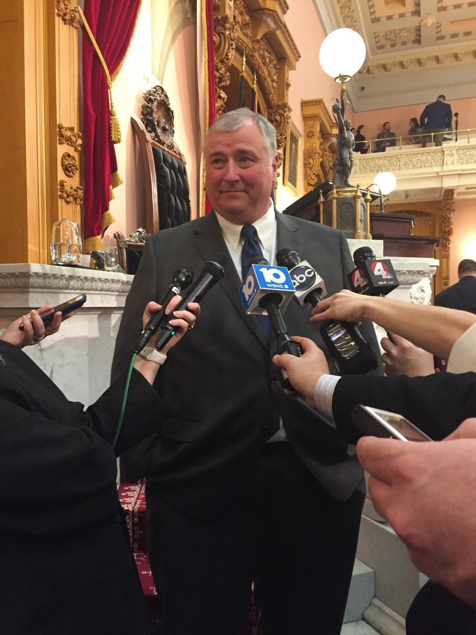 Speaker Larry Householder addresses media after winning the top spot in the Ohio House of Representatives.