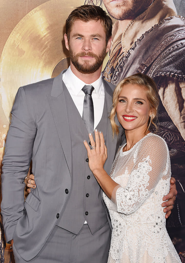 WESTWOOD, CA - APRIL 11: Actor Chris Hemsworth and wife/actress Elsa Pataky attend the premiere of Universal Pictures' 'The Huntsman: Winter's War' at the Regency Village Theatre on April 11, 2016 in Westwood, California. (Photo by Jeffrey Mayer/WireImage)