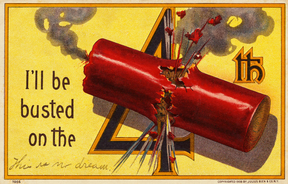 <p>“I’ll be busted on the 4th.” Vintage postcard. (Photo: Rykoff Collection/Corbis via Getty Images) </p>