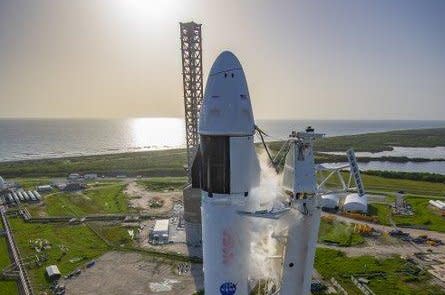 NASA's Crew 7 mission to the International Space Station received a go for launch Wednesday after SpaceX engineers successfully completed a static test-firing of the Falcon 9 rocket that will lift their spacecraft into orbit early Friday morning. Photo courtesy SpaceX