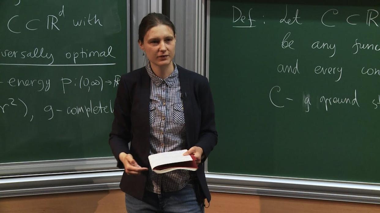 <span class="caption">Maryna Viazovska.</span> <span class="attribution"><a class="link " href="https://www.youtube.com/watch?v=xALXm2XHDWc" rel="nofollow noopener" target="_blank" data-ylk="slk:Institut des Hautes Études Scientifiques (IHÉS);elm:context_link;itc:0;sec:content-canvas">Institut des Hautes Études Scientifiques (IHÉS)</a></span>