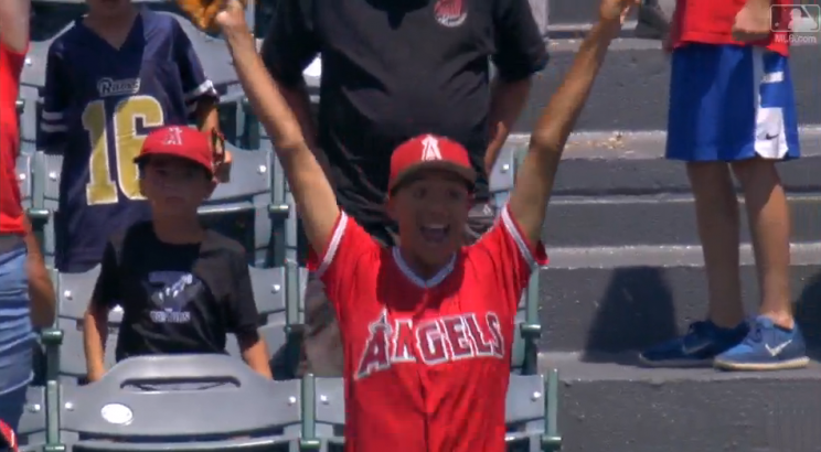 The Angels fan who caught Mike Trout's home run was really, really, really excited. (MLB.com)