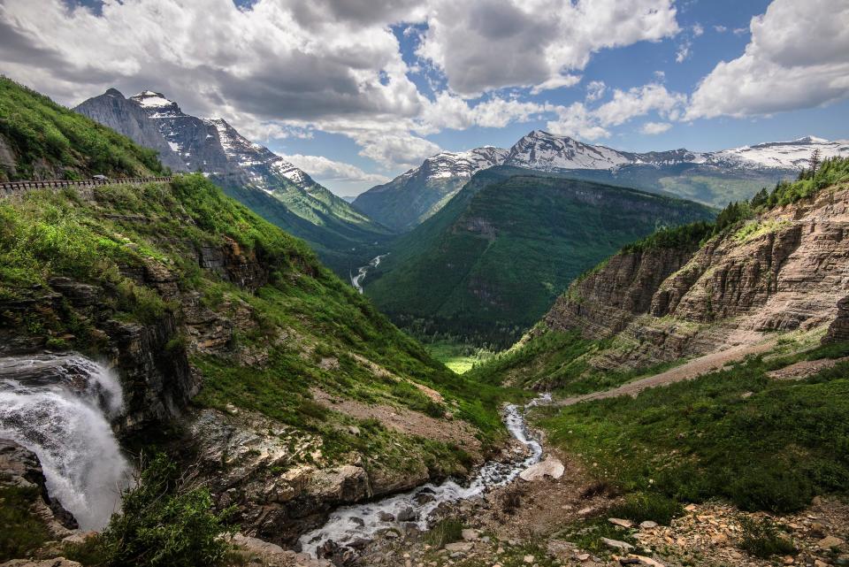 Engineering marvel Going-to-the-Sun Road cuts through the middle of the Glacier National Park.