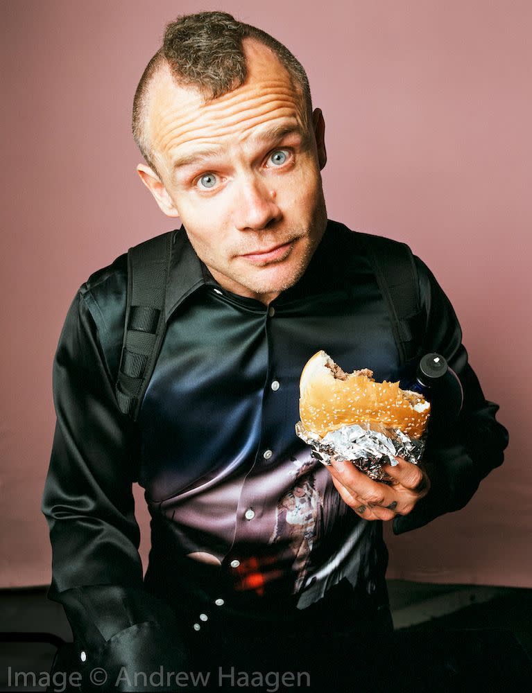 Flea as photographed by Andrew Haagen in his portrait studio at the Coachella Valley Music and Arts Festival.