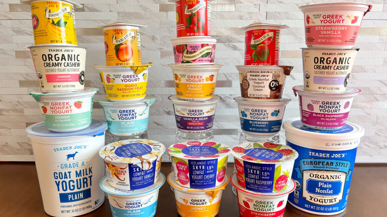 various Trader Joe's yogurts stacked