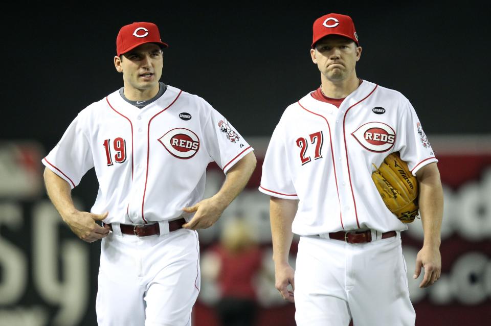 Joey Votto, left, was voted National League MVP in his first full season alongside Scott Rolen.