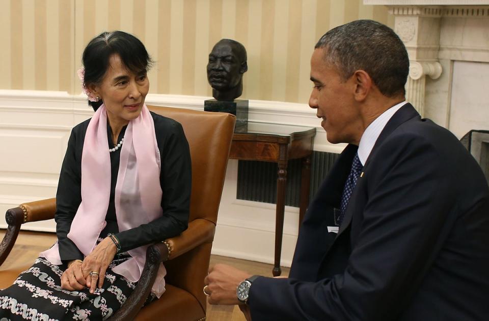 Aung San Suu Kyi met with President Obama in the White House in 2012 (Getty)