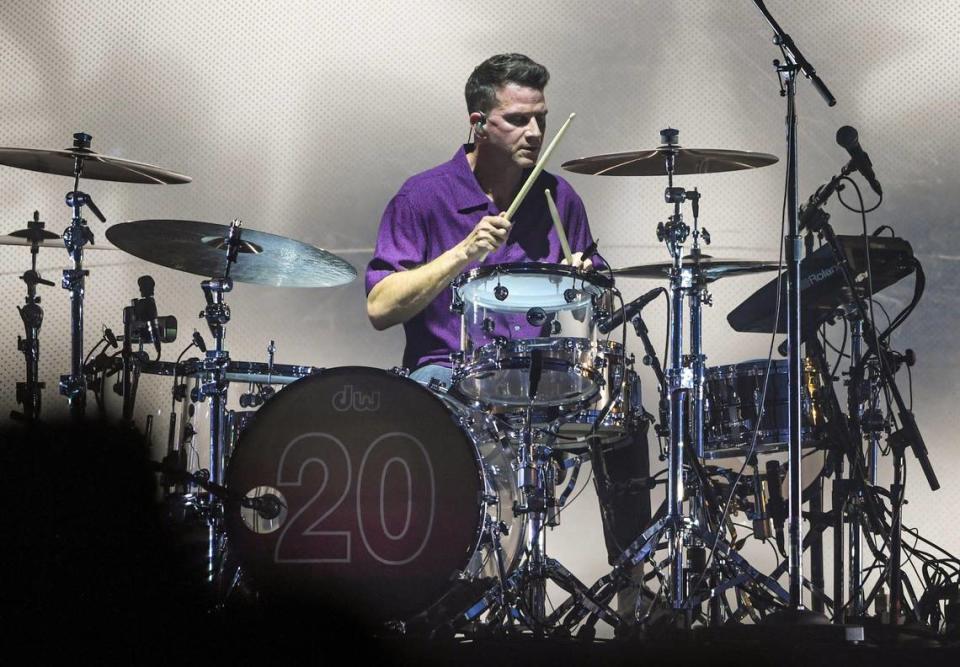 Drummer Ryan MacMillan of Matchbox Twenty performs with the band at the Save Mart Center in Fresno during their Slow Dream tour on Wednesday, May 24, 2023.