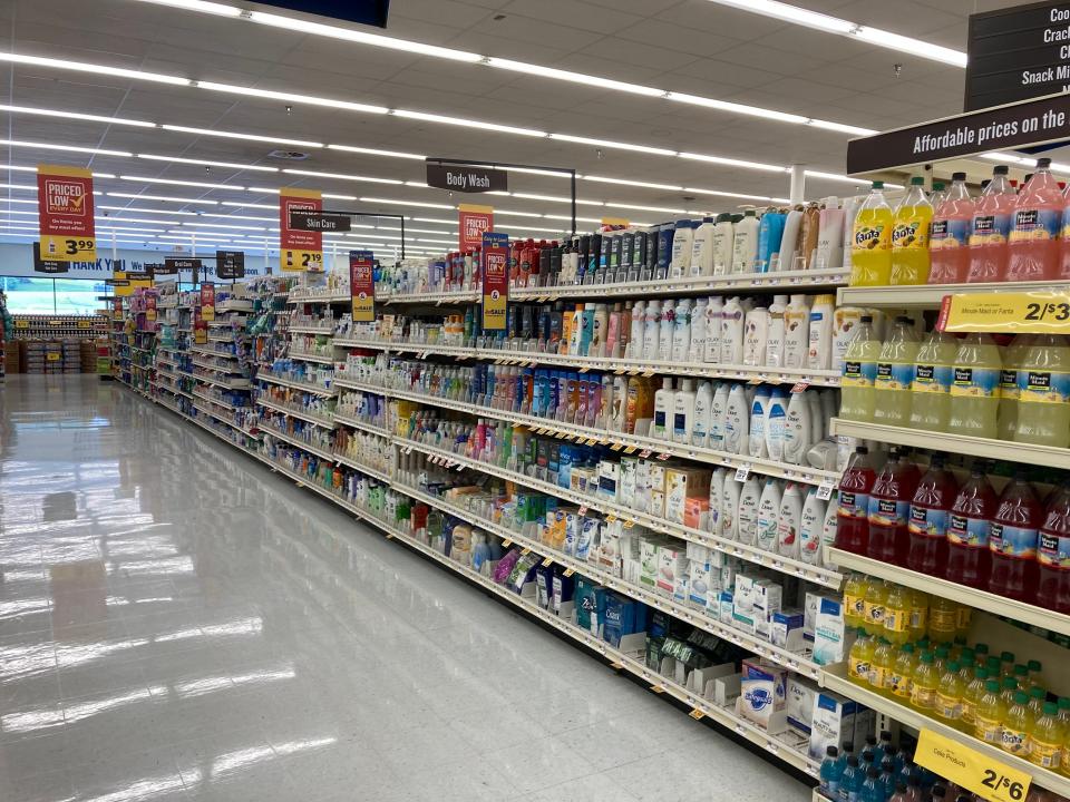 Shelves of toiletries at Food Lion.